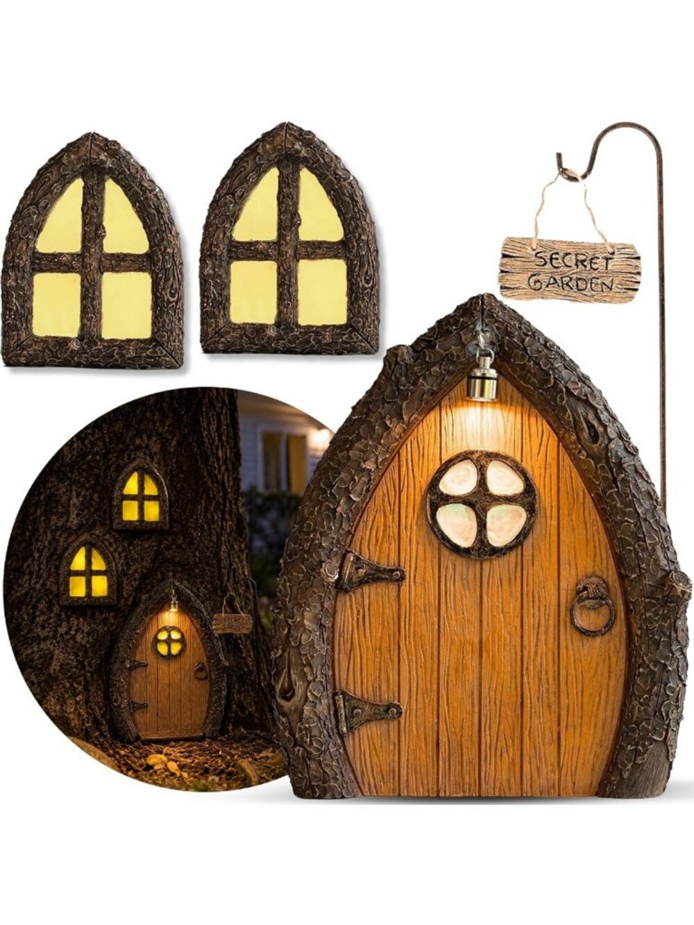 Glow in the Dark Fairy Door & Windows – Miniature Garden Decor for Kids
